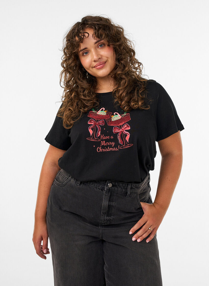 Jul-t-shirt i ekologisk bomull, Svart, Model image number 0