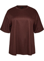 T-shirt med strassstenar och rund hals, Brun