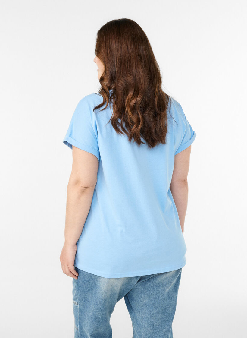 Kort&auml;rmad t-shirt i bomullsblandning, Bl&aring;, Model image number 2