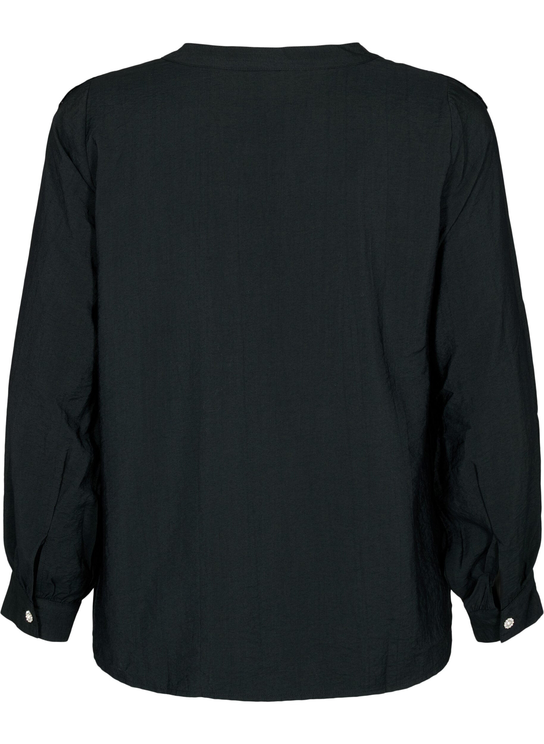Zizzi Skjortblus i viskos med volanger, Black, Packshot image number 1