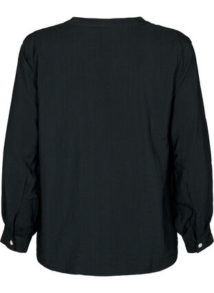 Skjortblus i viskos med volanger, Black, Packshot image number 1