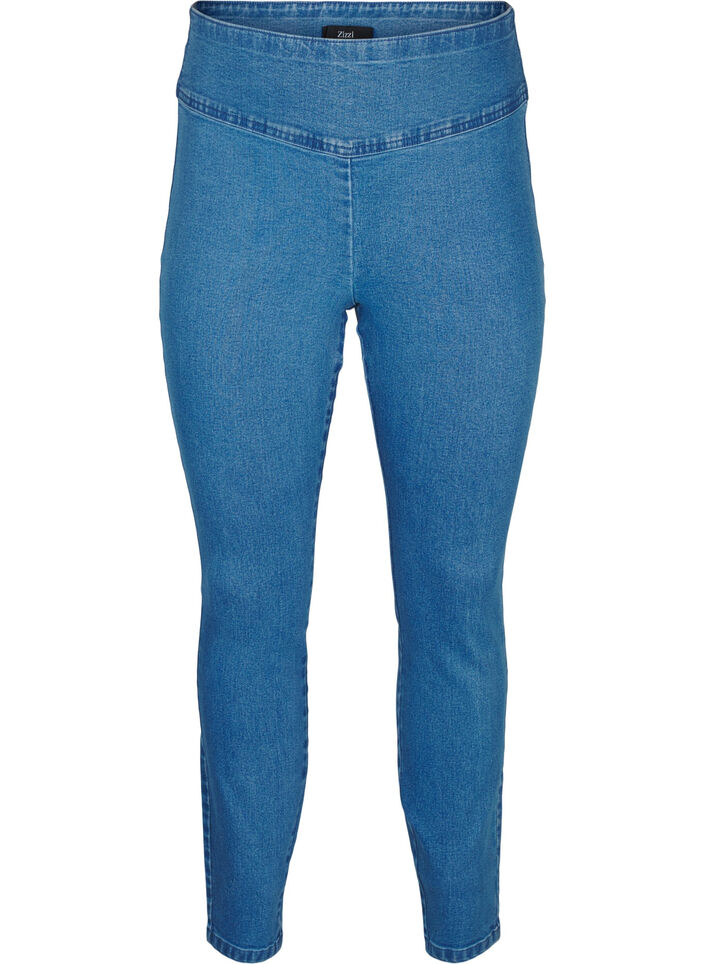 Stretchiga jeggings med hög midja, Light Blue, Packshot image number 0