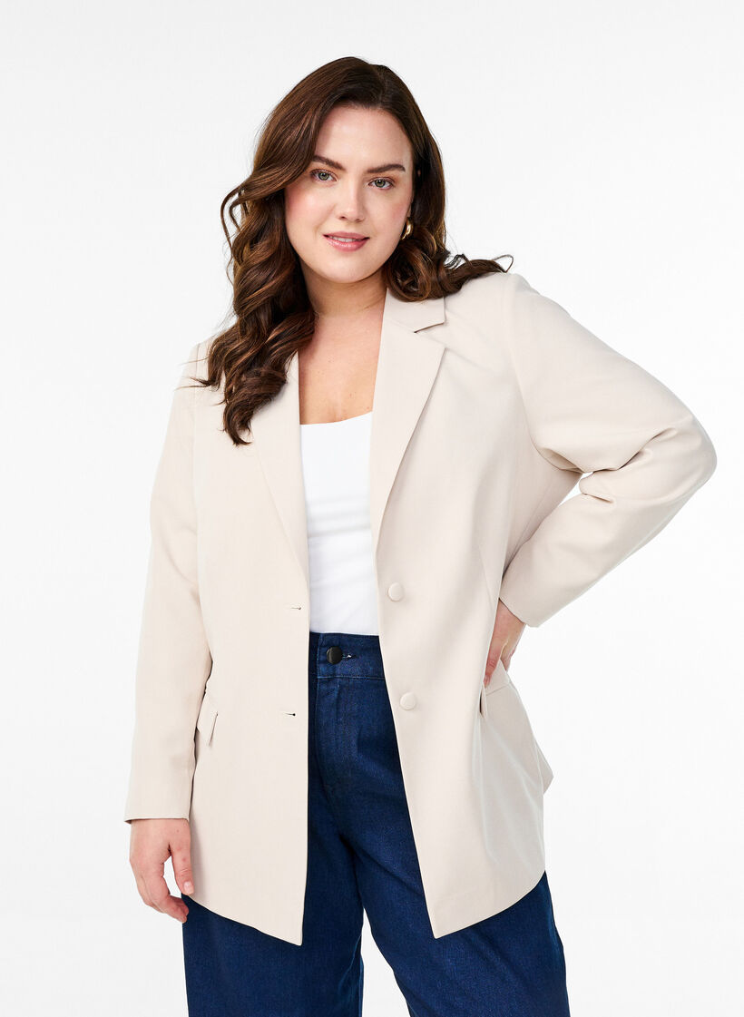 Klassisk kavaj med knappst&auml;ngning, Beige, Model image number 0