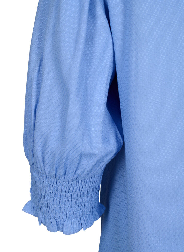 Blus i viskos med smock- och volangdetaljer, Cornflower Blue, Packshot image number 3