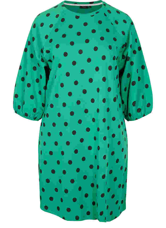 Prickig klänning med 3/4-ärmar, Jolly Green Dot, Packshot