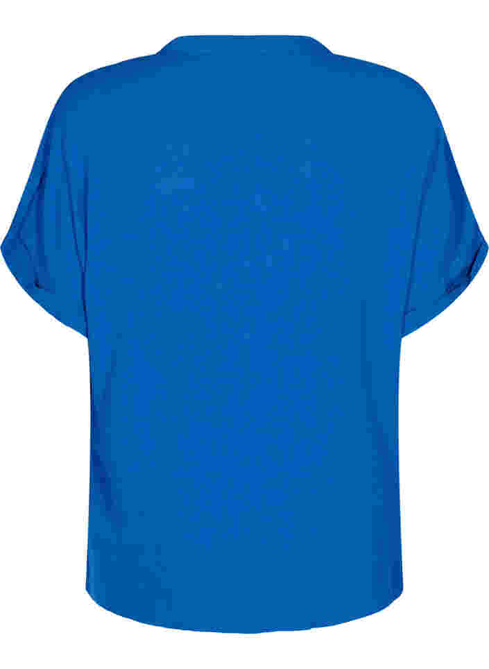 Kortärmad viskosskjorta med v-ringning, Classic Blue, Packshot image number 1