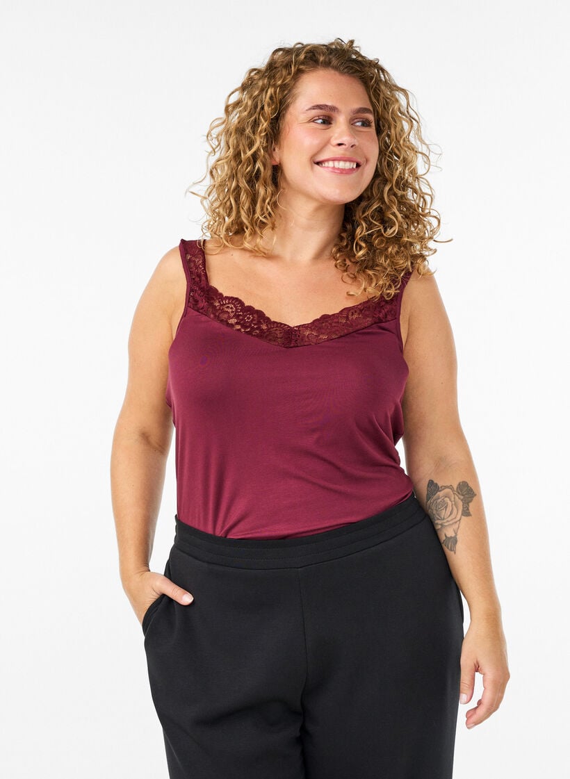 Topp i viskos med spetskant, R&ouml;d, Model image number 0