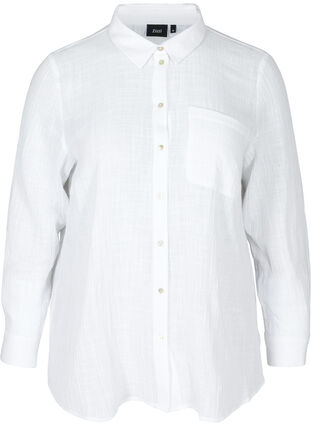 Långärmad skjorta i bomull med struktur, White, Packshot image number 0