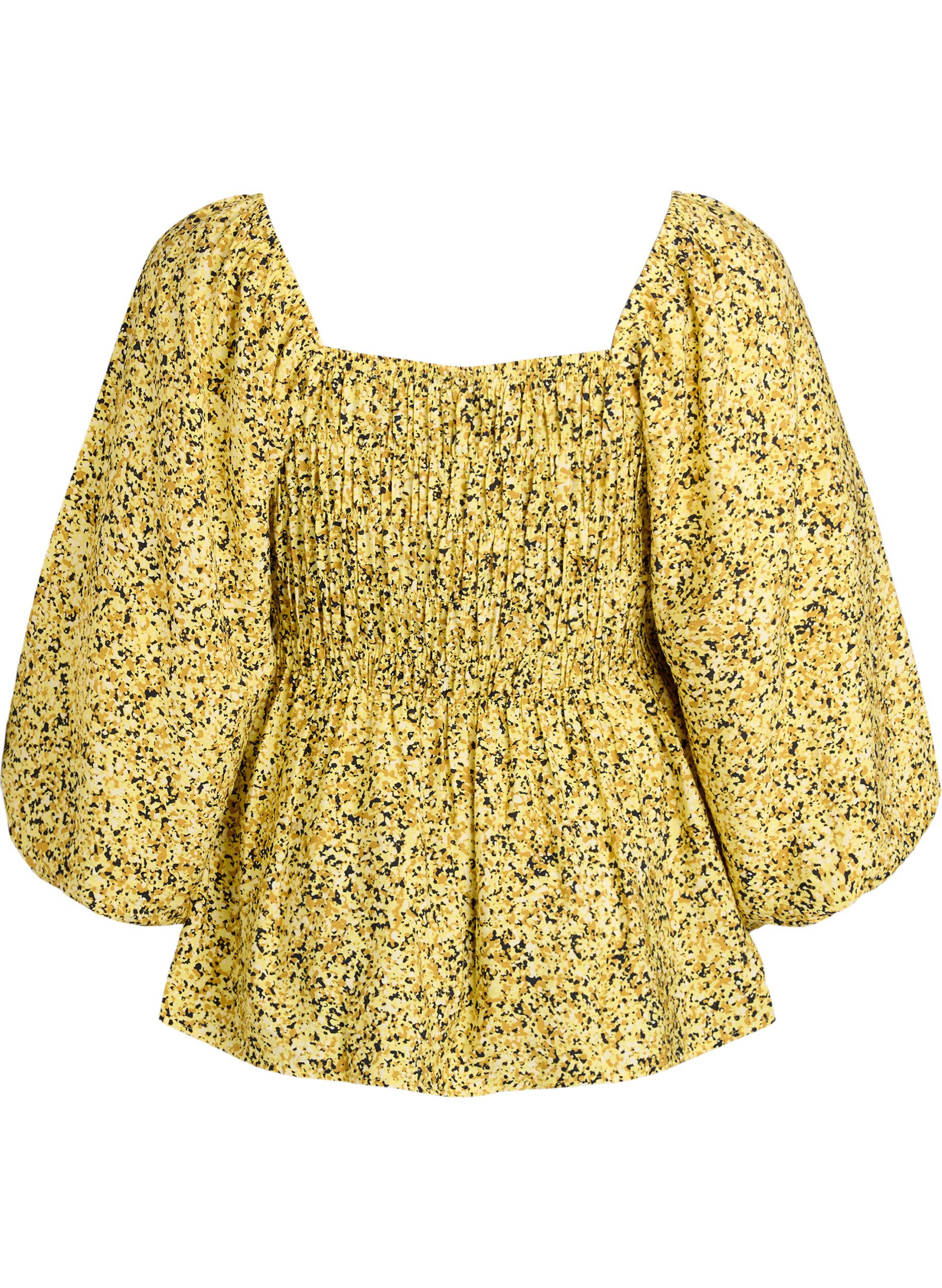 ZizziBlus med smock och fyrkantig ringning, Gul, Packshot image number 1