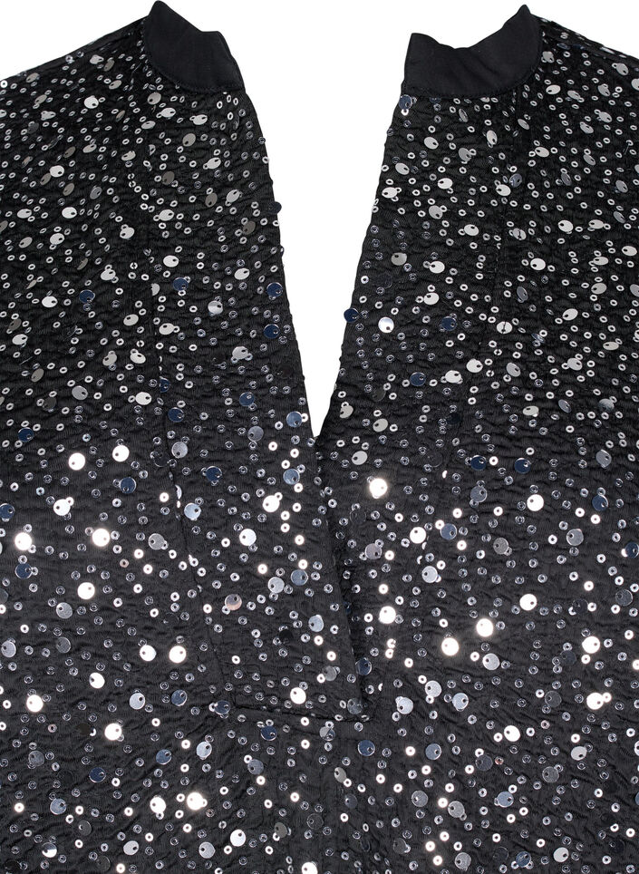 Paljettklänning med V-ringning och trekvartsärmar, Black w. Sequins, Packshot image number 2