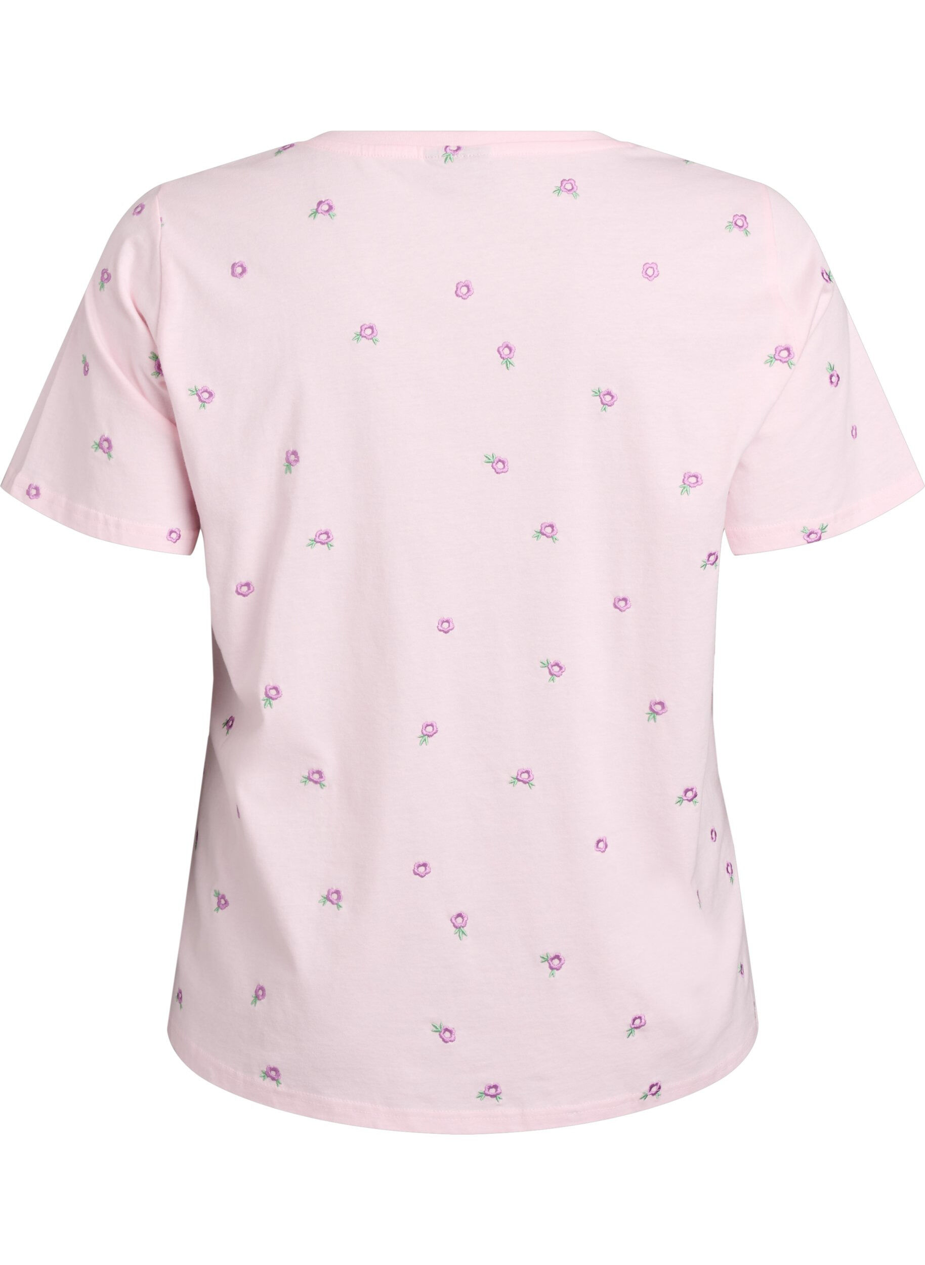 Zizzi T-shirt i ekologisk bomull med broderade motiv, Rosa, Packshot image number 1