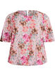 Blus i blommigt med korta &auml;rmar och smock, Rosa, Packshot image number 0