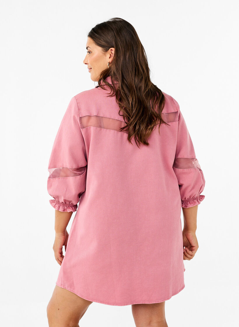 Skjortklänning i färgad denim med nätdetaljer, Heather Rose, Model image number 1