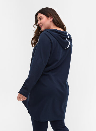 Lång sweatshirt med v-ringning och huva, Dark Sapphire, Model image number 1