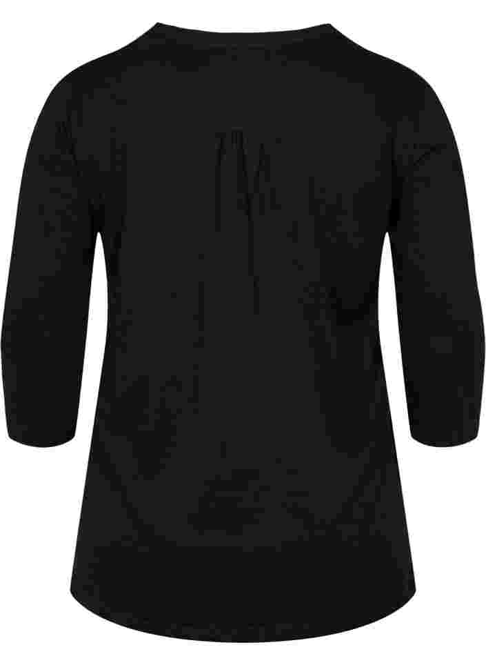 Blus i bomull med 3/4-ärmar, Black, Packshot image number 1