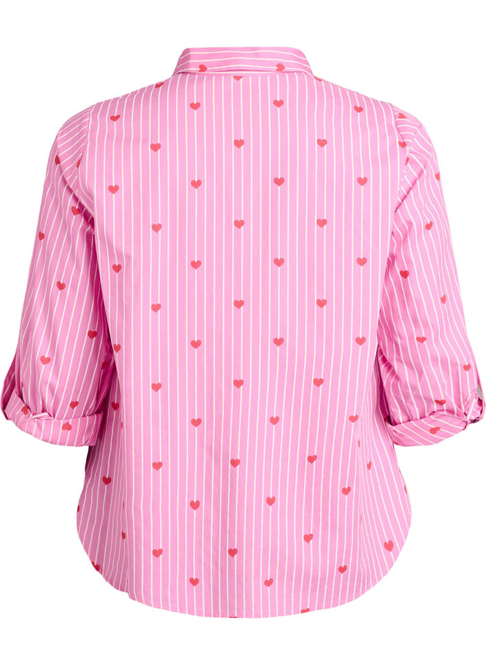 Skjortblus med r&auml;nder och hj&auml;rtan, Rosa, Packshot image number 1