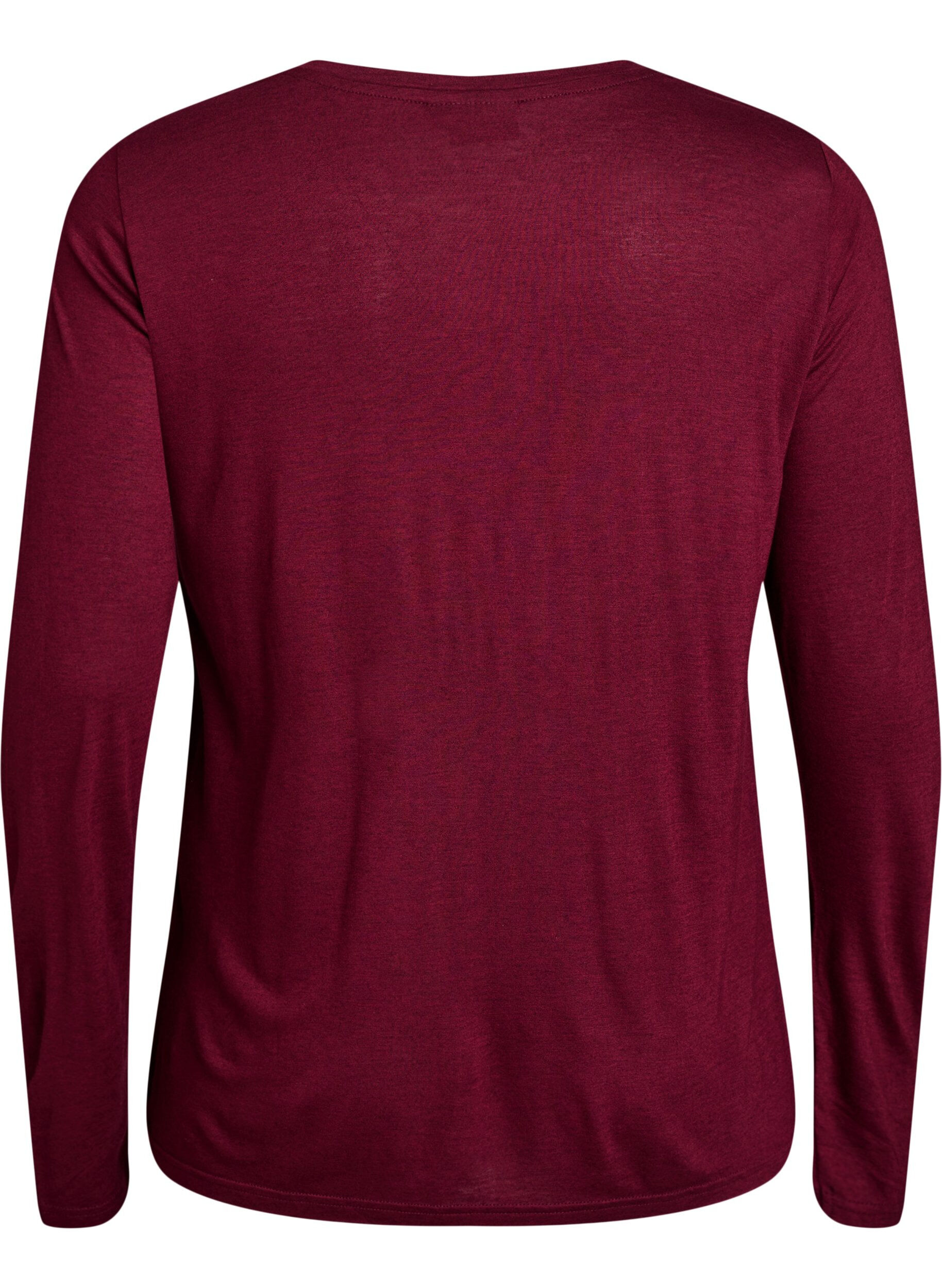 ZizziL&aring;ng&auml;rmad blus i ull och viskos, M&ouml;rk Bordeaux, Packshot image number 1