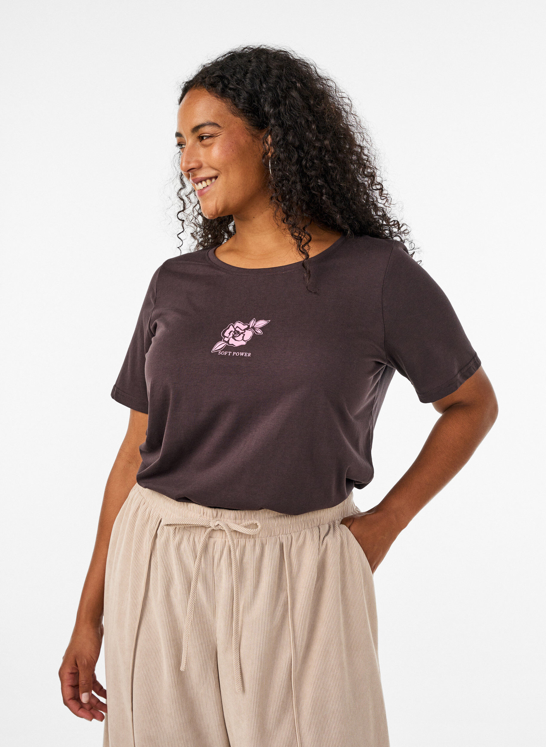 ZizziT-shirt med tryck, Brun, Model image number 0