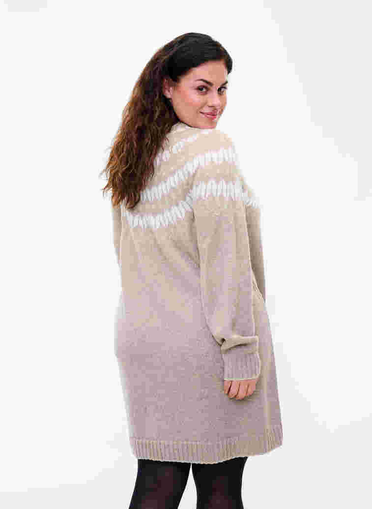 Stickad klänning med ull och mönster, Simply Taupe Comb, Model image number 1