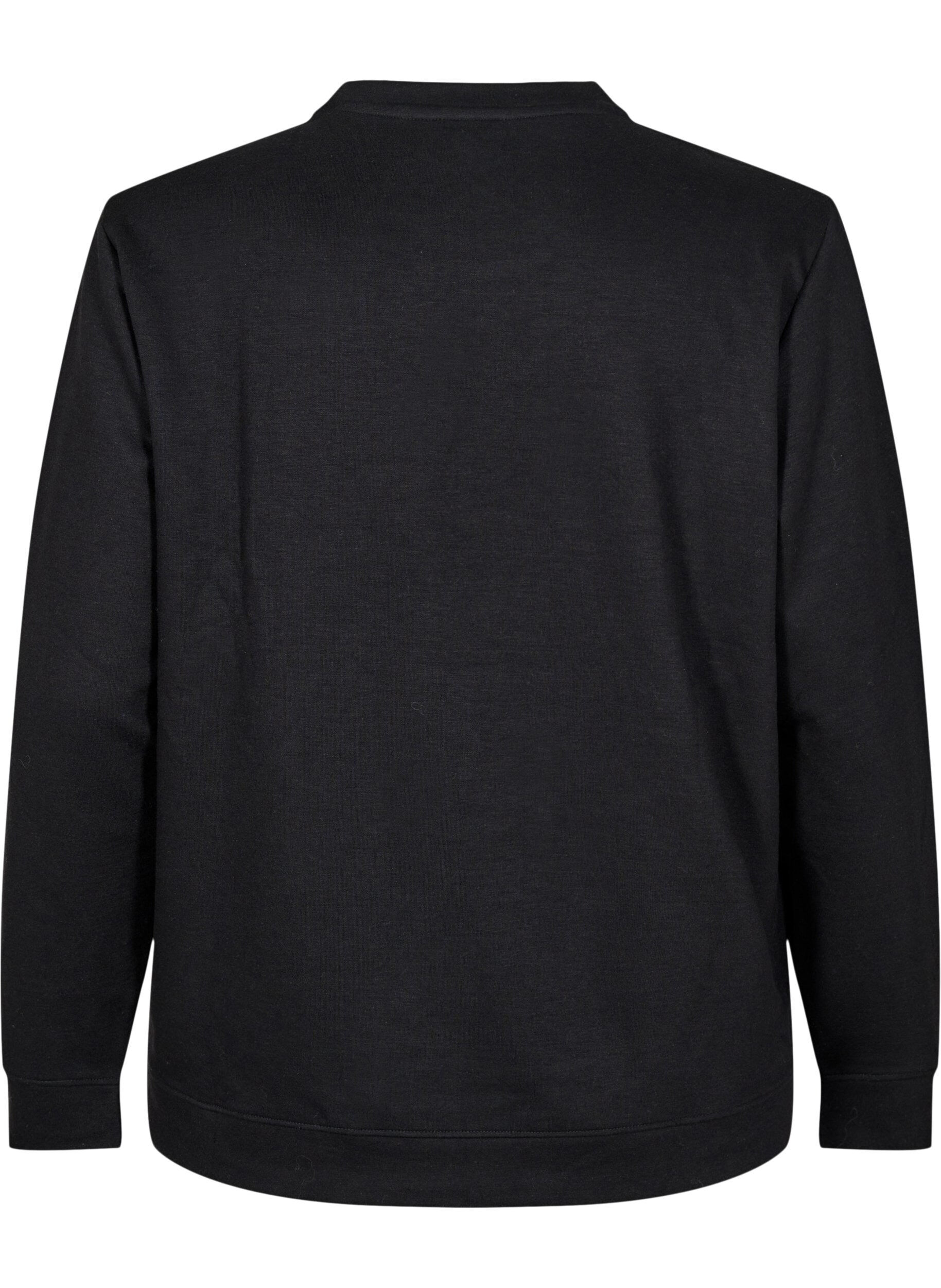Zizzi Sweatshirt med rund halsringning, Svart, Packshot image number 1