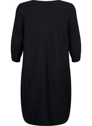 Ribbad klänning med trekvartsärm, Black, Packshot image number 1