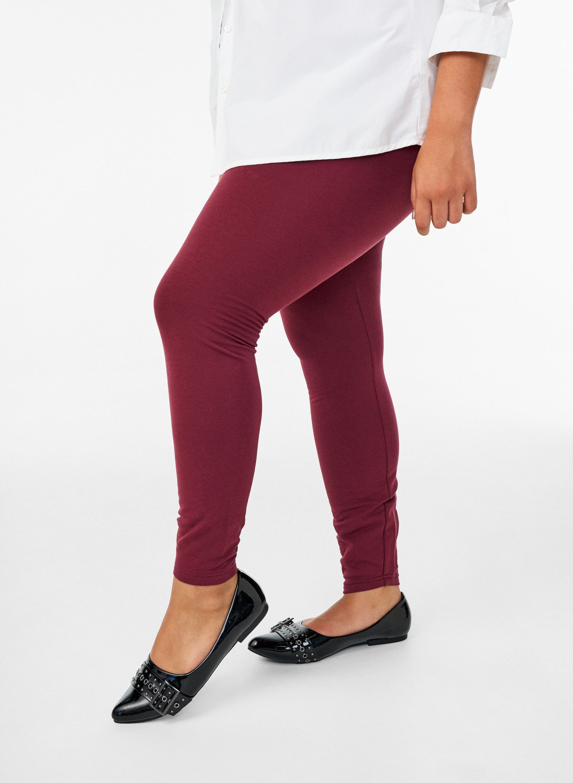 Leggings i bomull med foder, M&ouml;rk Bordeaux, Model