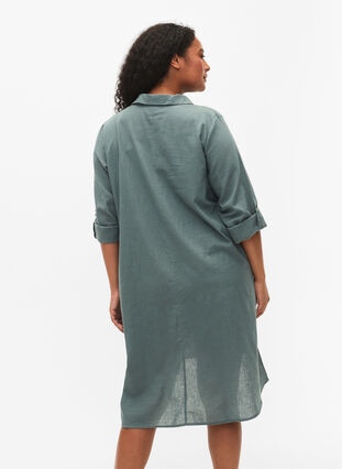 Randig klänning i bomull och linne, Balsam Green, Model image number 1