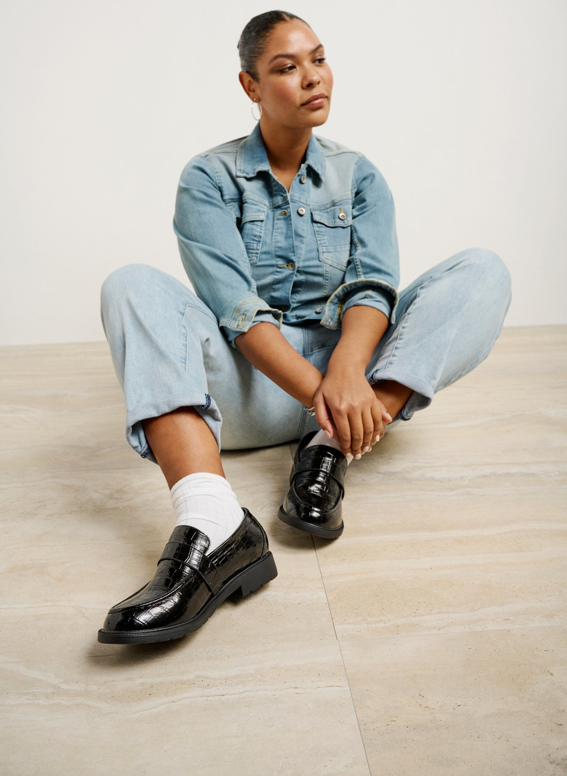 Zizzi Croco-loafers i l&auml;der med bred passform, Black, Image image number 0