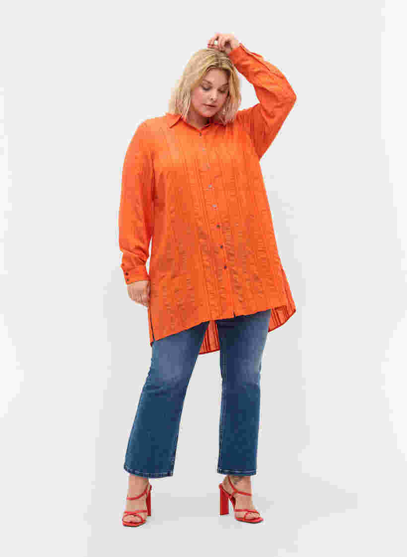 Lång randig skjorta med långa ärmar, Harvest Pumpkin, Model image number 2