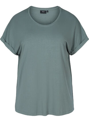 T-shirt i viskosmix med rund hals, Balsam Green, Packshot image number 0