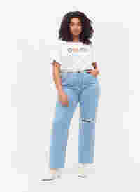 Högmidjade Gemma jeans med hål på knät, Ex Lgt Blue, Model