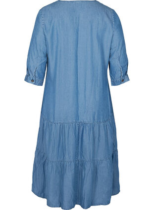 Midiklänning med knappar och 3/4 ärmar, Blue denim, Packshot image number 1