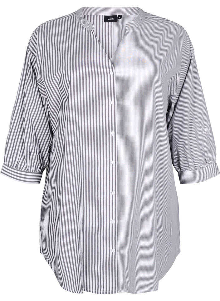 Rutig tunika med 3/4-ärmar, Svart, Packshot image number 0