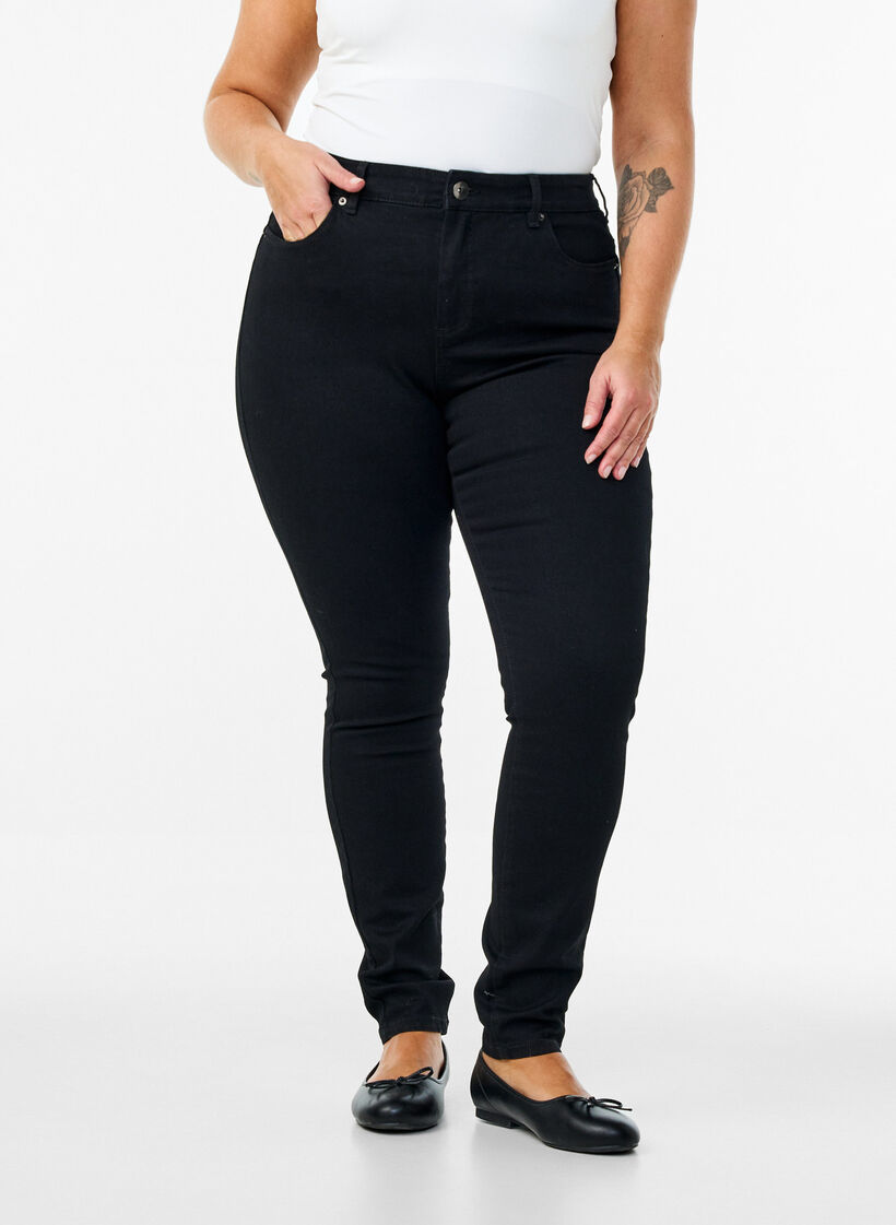 Amy jeans med hög midja och super slim fit, Svart, Model image number 2