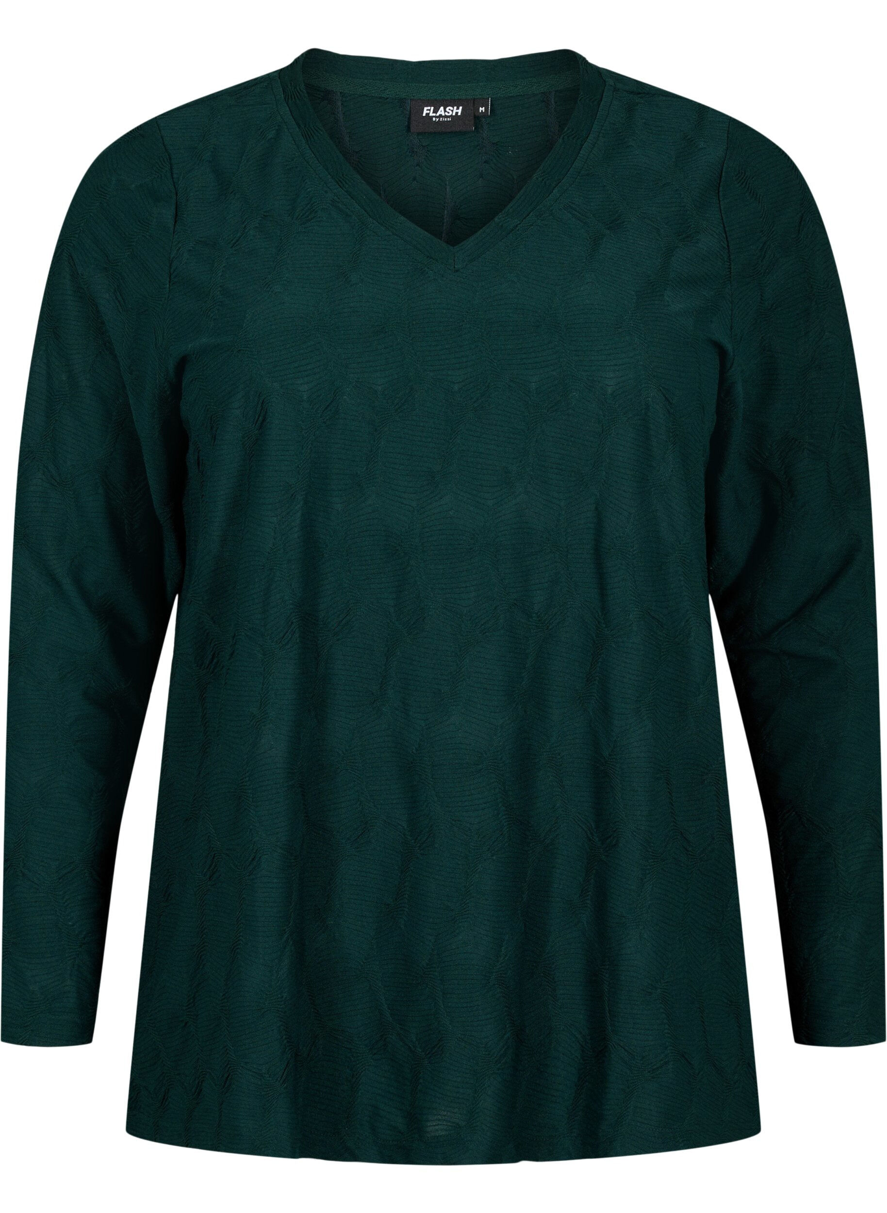 Zizzi FLASH &ndash; L&aring;ng&auml;rmad blus med struktur, Scarab, Packshot image number 0