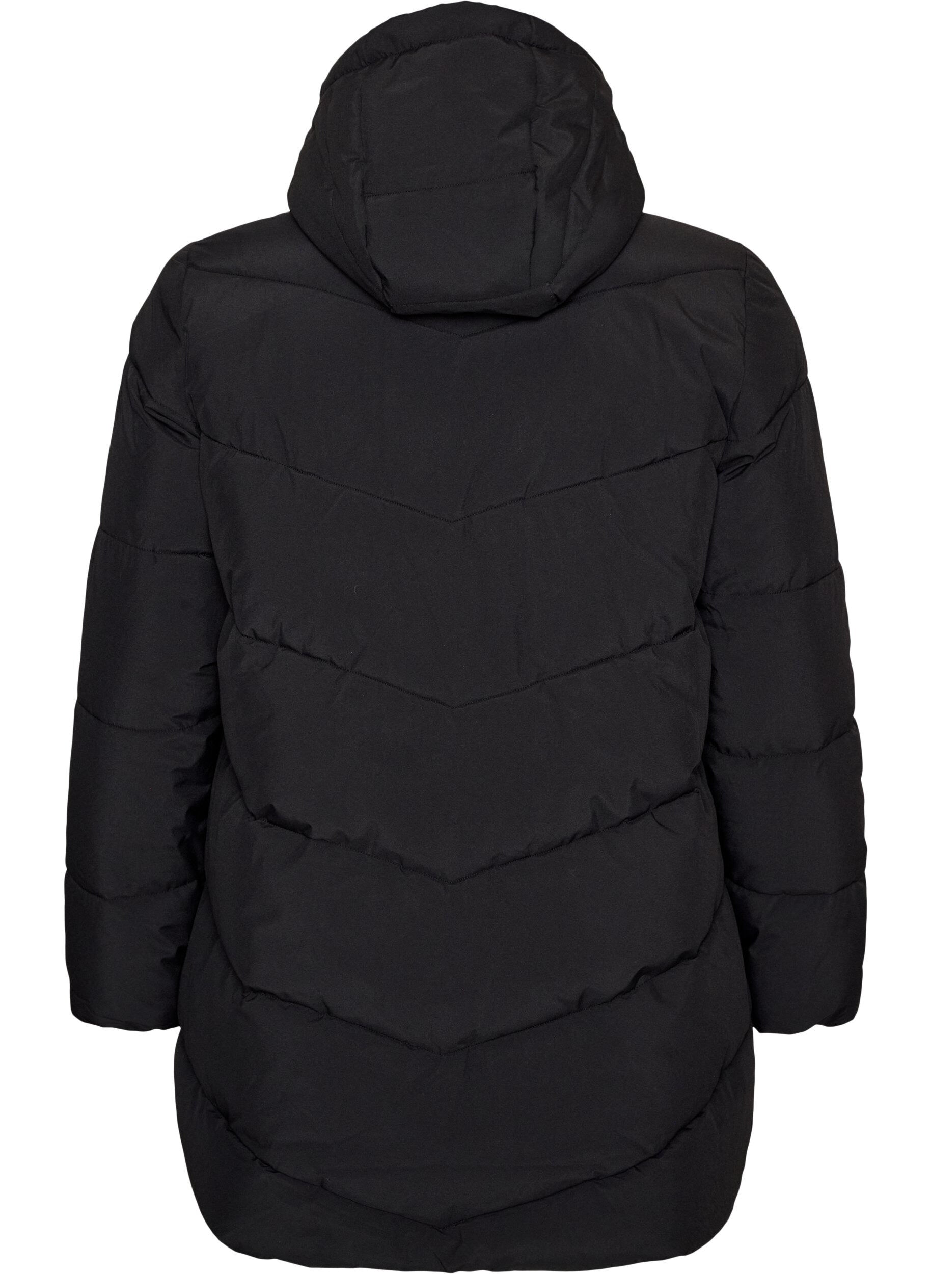 ZizziHalvl&aring;ng pufferjacka med huva, Svart, Packshot image number 1