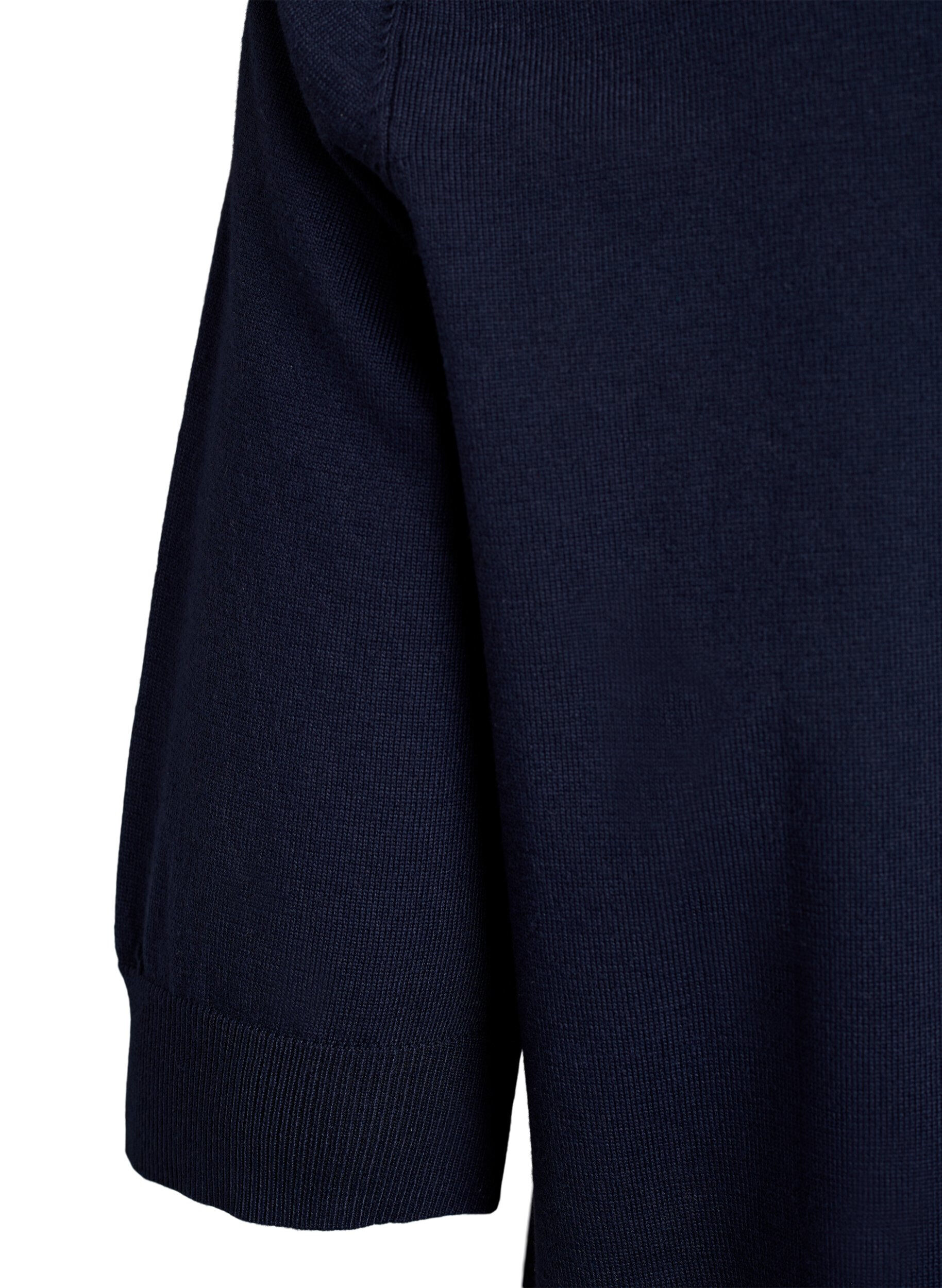 Zizzi Finstickad blus med korta &auml;rmar, Bl&aring;, Packshot image number 3