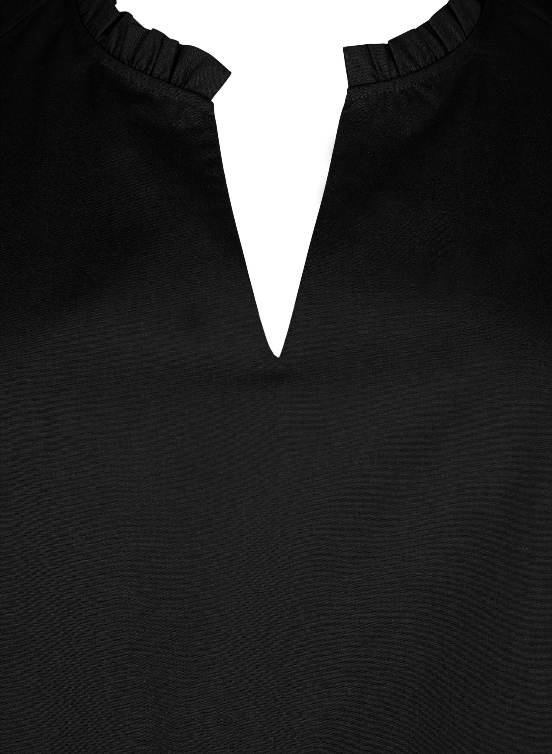 Zizzi &Auml;rml&ouml;s topp med kn&auml;ppning och volangdetaljer, Svart, Packshot image number 2