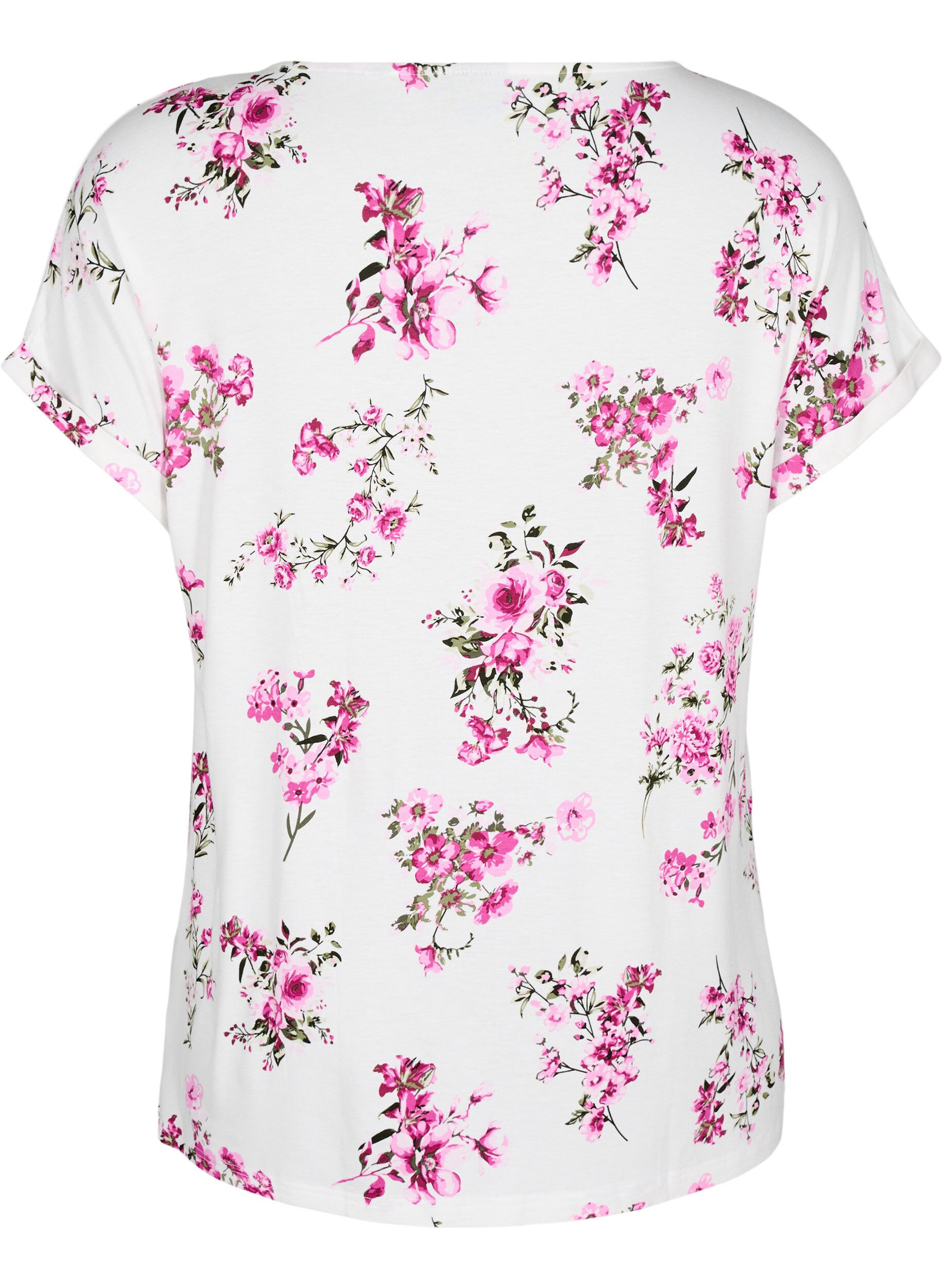 Zizzi T-shirt med blommigt tryck, Rosa, Packshot image number 1