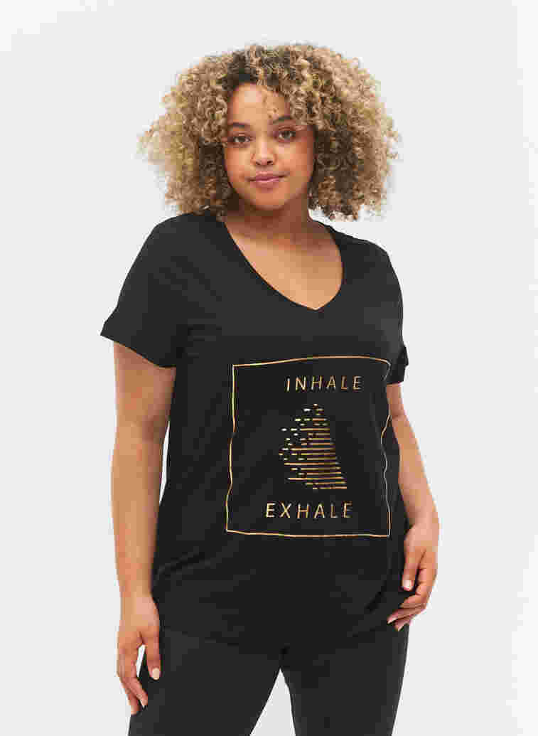 Tränings-t-shirt i bomull med tryck, Black w. inhale logo, Model image number 0
