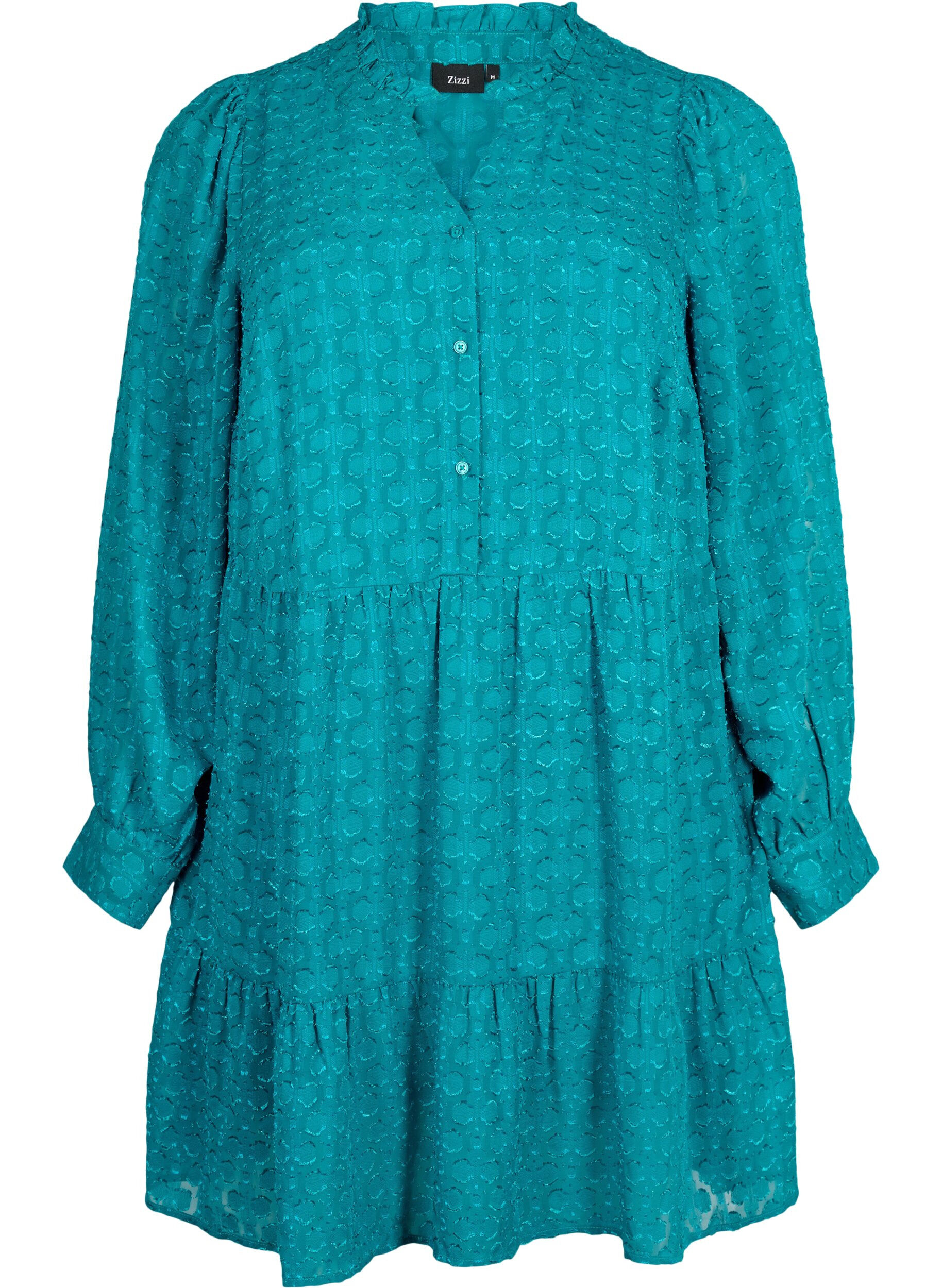 ZizziJacquardkl&auml;nning med volangkrage, Deep Lake, Packshot image number 0