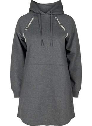 Sweatshirtsklänning med huva och ficka, Dark Grey Melange, Packshot image number 0