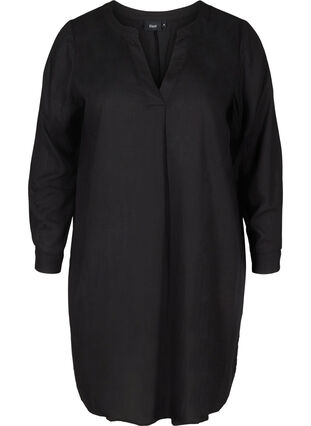 Långärmad klänning i viskos, Black, Packshot image number 0