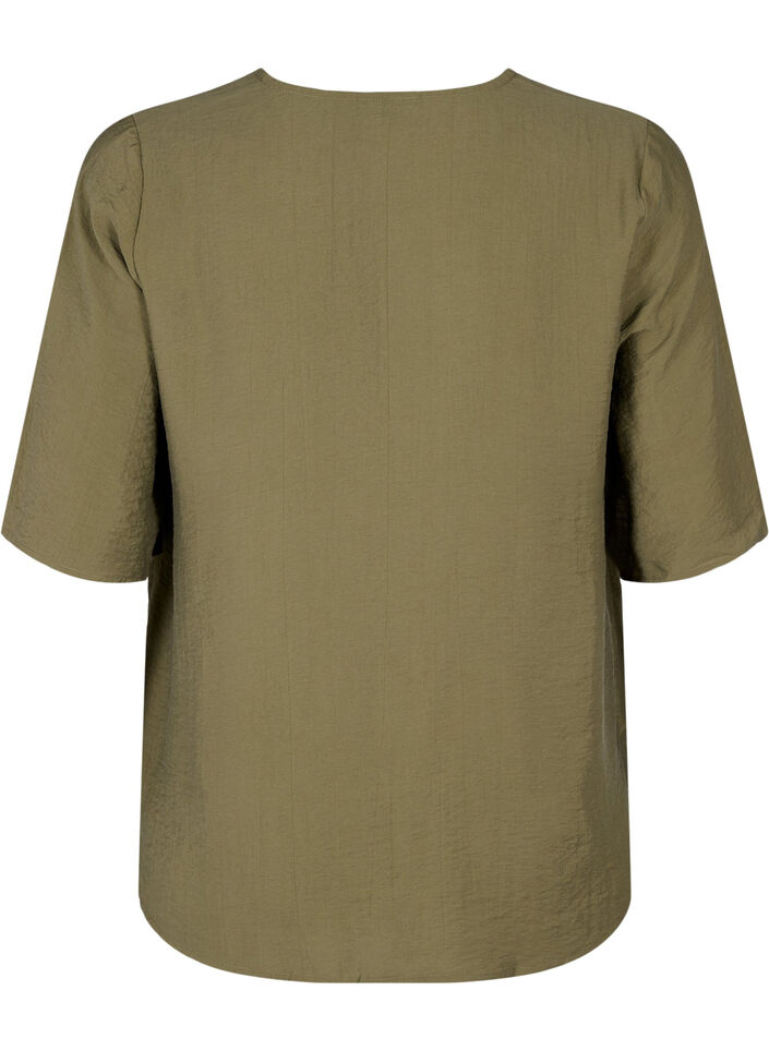 Viskosblus med v-ringning och broderidetalj, Grön, Packshot image number 1