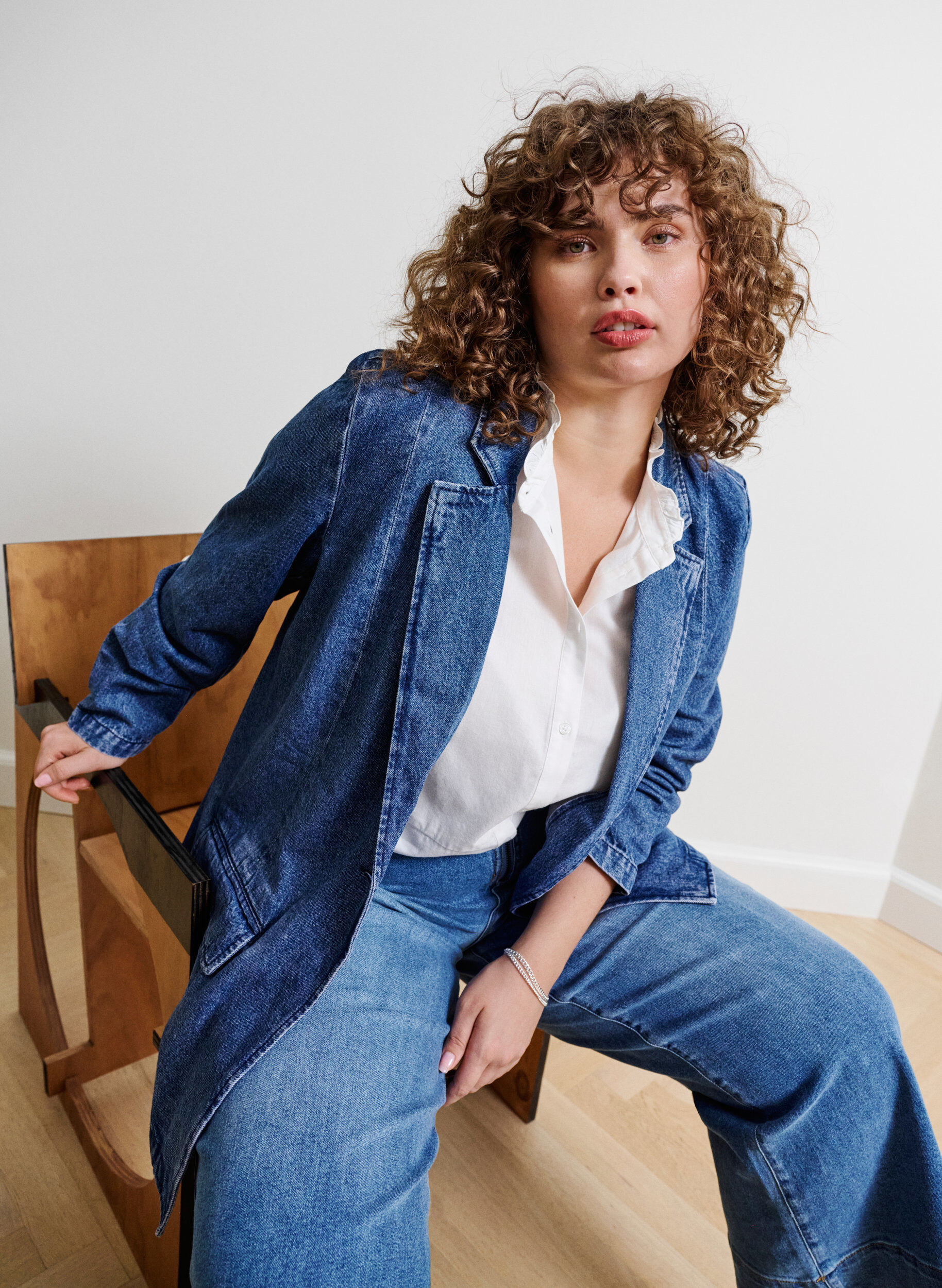 Zizzi Denimblazer med fickor, Blue Denim, Image image number 0