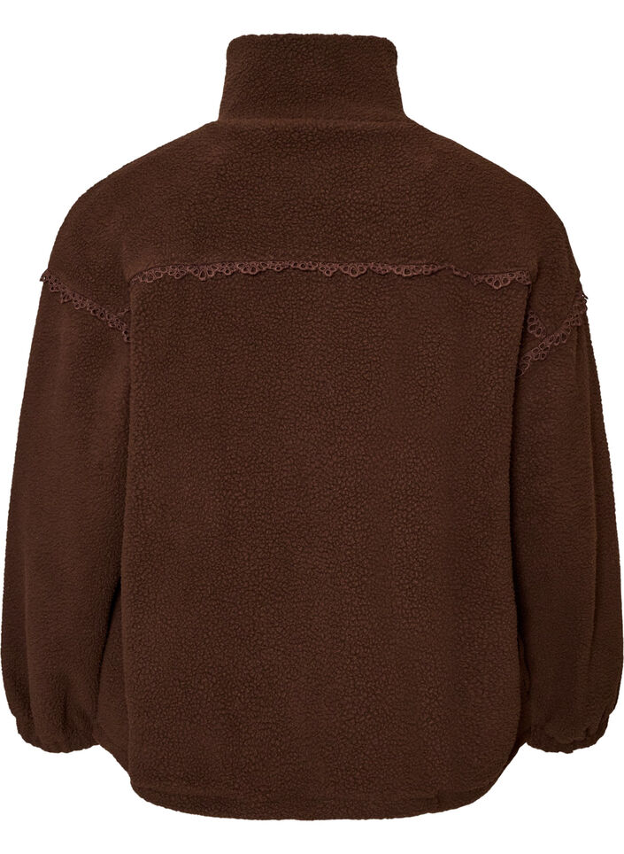 Jacka i teddy med kant i broderie anglaise och h&ouml;g krage, Brun, Packshot image number 1