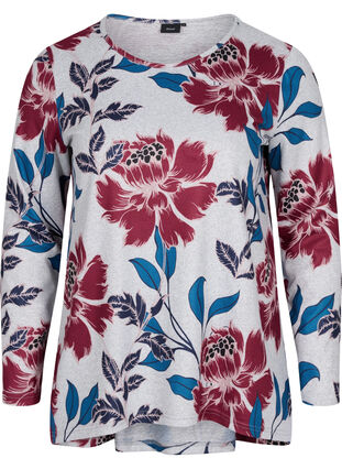 Blomstrete bluse med lange ermer, LGM Flower AOP, Packshot image number 0