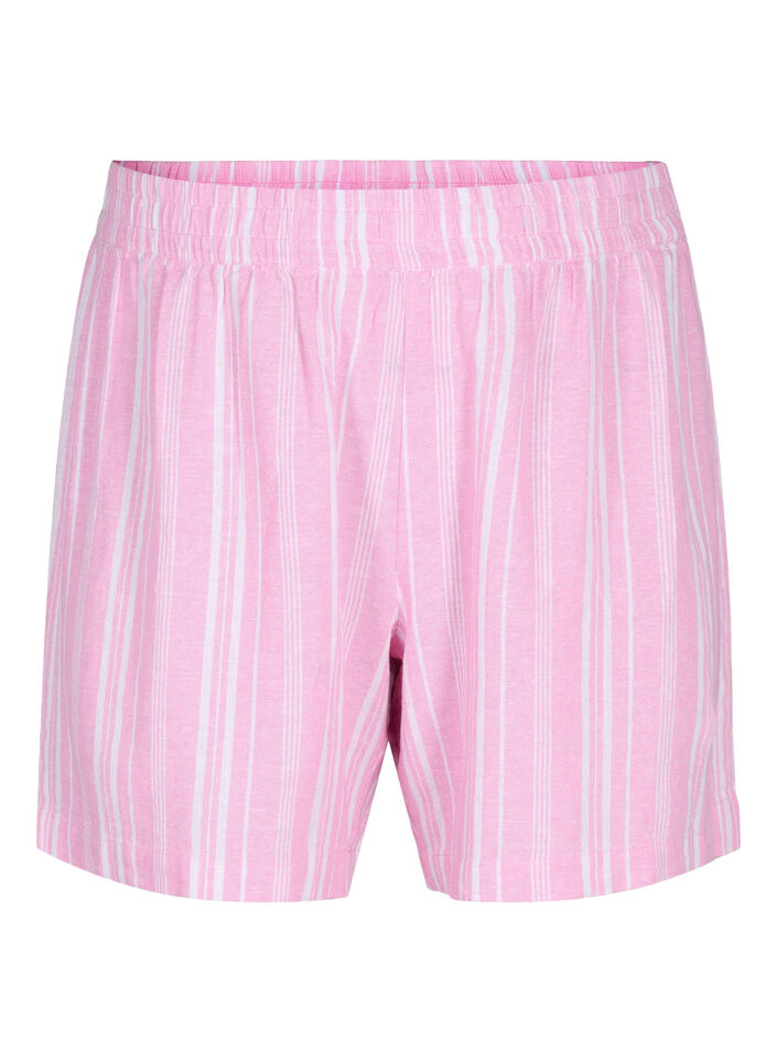 Randiga shorts i linne- och viskosblandning, Rosa, Packshot image number 0