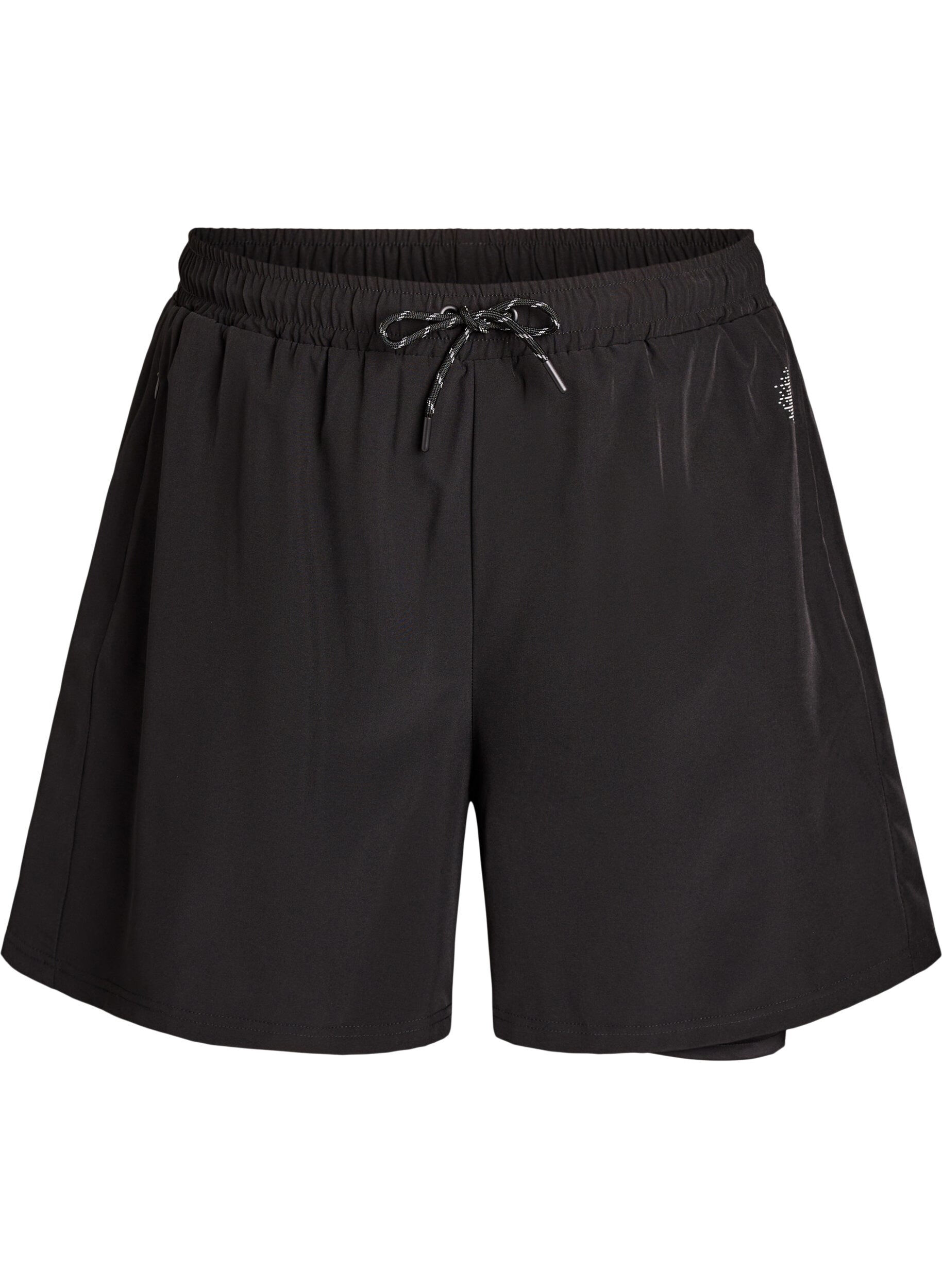 Zizzi Tr&auml;ningsshorts med innershorts och en mobilficka, Svart, Packshot image number 0