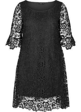 Spetsklänning med 3/4 ärmar, Black, Packshot image number 0